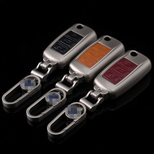 Smart genuine leather+aluminium car remote key holder case cover for gti yellow