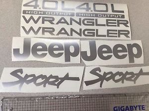 Set of jeep wrangler sport refresh vinyl stickers decals yj tj 4.0l 4.0 l silver
