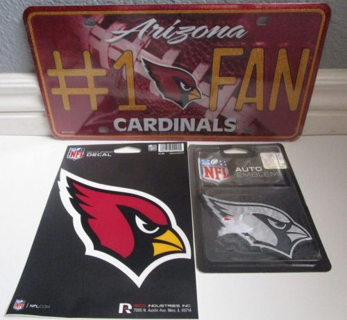 Arizona cardinals decal license plate &amp; chrome auto emblem nfl football fan lot