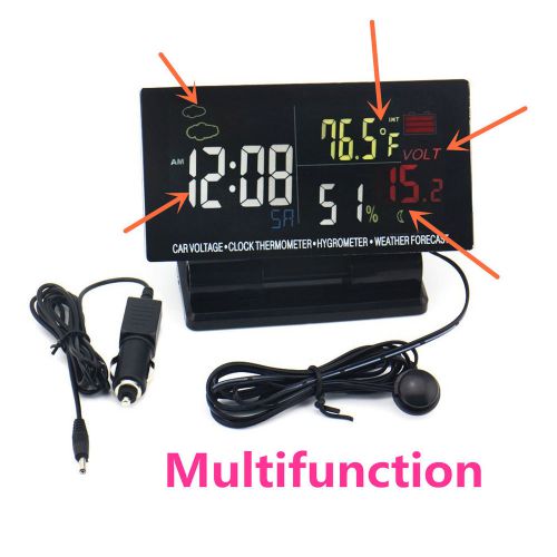 12v digital clock car lcd alarm voltage thermometer hygrometer weather forecast