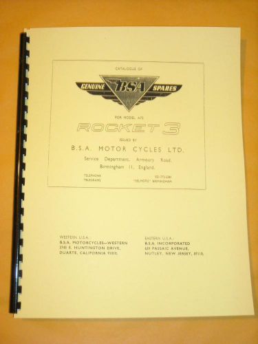 Fits 1969 bsa a75 rocket 3 750 triple parts book manual  00-5141 rocket3