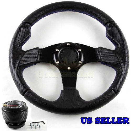 For 90-93 acura integra 320mm blue stitch pvc racing steering wheel +hub boss