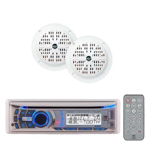 New amb600w boat marine waterproof cd mp3 radio stereo system &amp; 2 white speakers