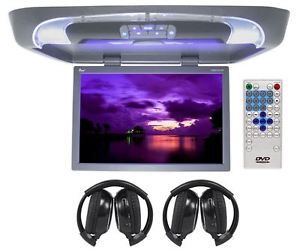 Tview t20dvfd 20&#034; gray flipdown video monitor dvd player + 2 wireless headsets