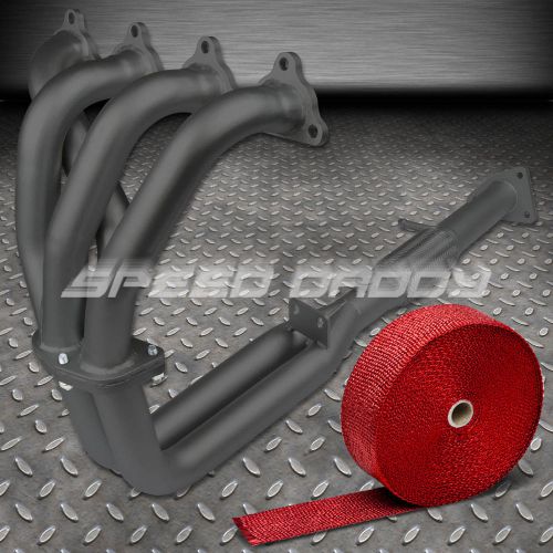 For prelude si bb2 h23 engine stainless black exhaust pipe header+red heat wrap