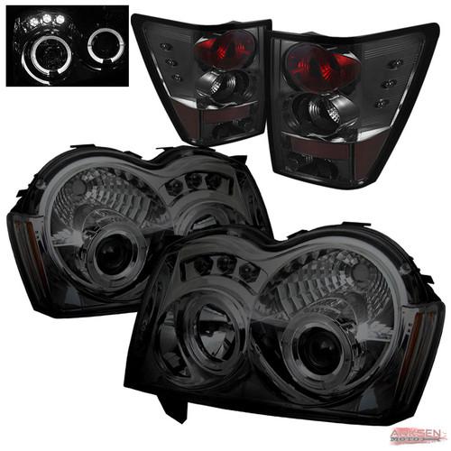 05-06 jeep grand cherokee twin halo led smoked projector headlights+tail lights