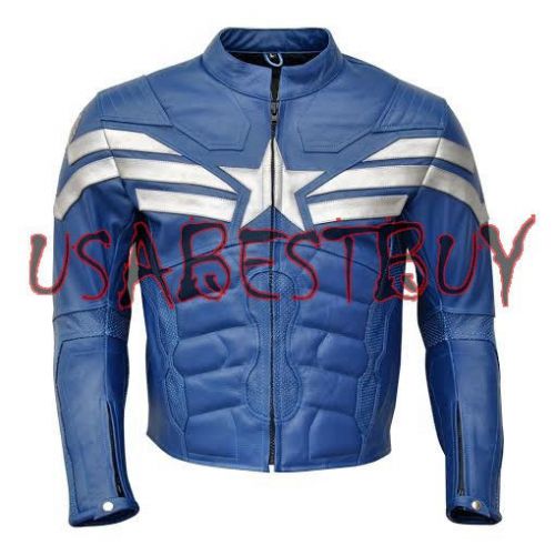 New custom handmade motorcycle leather jacket in captain america costume 2015