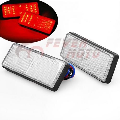 2pcs car clear led rectangle reflector tail stop trunk light red fit honda fm