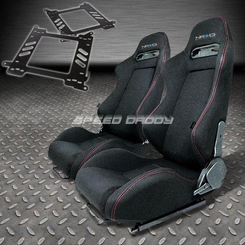 Pair nrg type-r style black cloth racing seat+bracket for 99-07 focus mark 1