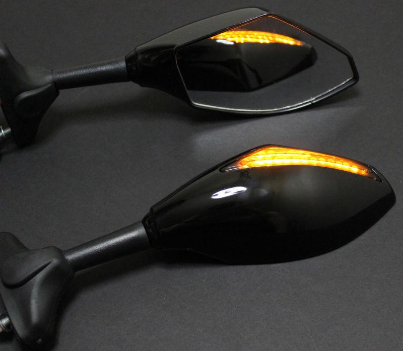 Black integrated led turn signal light side mirrors for kawasaki ninja zx 6r 10r