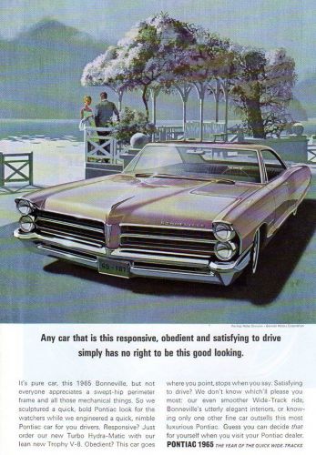 Vintage original  1965  pontiac bonneville  hardtop  ad - 6 1/2 &#034; x 10 &#034;