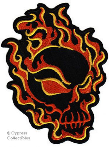 Flame skull iron-on biker motorcycle patch skeleton new applique death skeleton