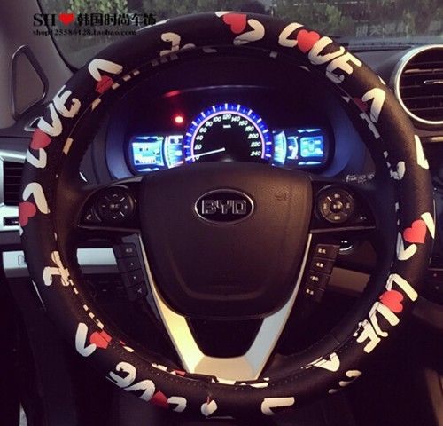 1pcs black fashion love peugeot car auto series steering wheel cover