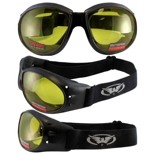 Black frame motorcycle goggles with yellow shatterproof anti-fog glasses