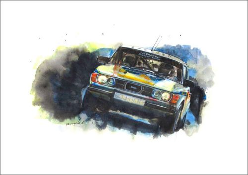 Exclusive saab 99 turbo rally car art print by roy chui, a3 size