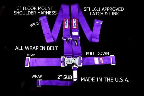 Rjs racing sfi 16.1 5pt latch &amp; link floor mount harness purple 1130408