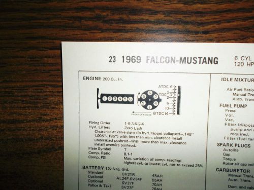 1969 ford falcon &amp; mustang six series models 200 ci l6 tune up chart