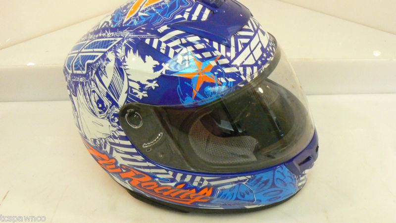 Cool! fly racing paradigm  motorcycle helmet sz: m (57-58cm) blue/white/orange