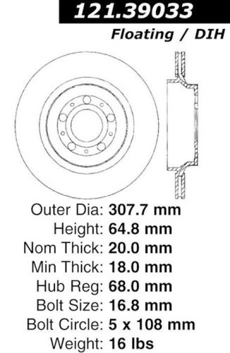 Centric parts 121.39033 rear disc brake rotor