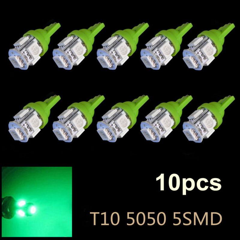 10x t10 5smd 5050 side marker light bulbs 194 168 w5w car led wedge lamps green 