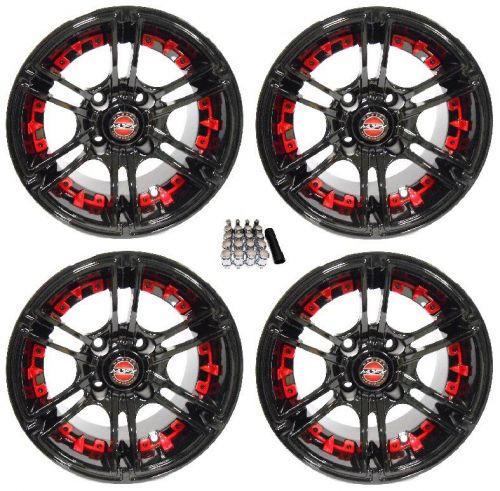 Madjax 10&#034; mirage black/red golf cart wheels/rims ez-go &amp; club car