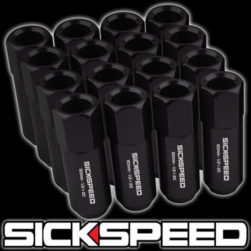 16 black 60mm aluminum 60mm extended tuner lug nuts lugs wheels/rims 1/2x20 l30