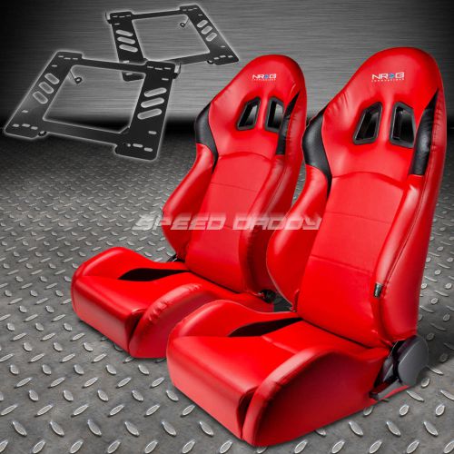 Pair nrg reclining red pvc racing bucket seat+bracket for 97-06 wrangler tj