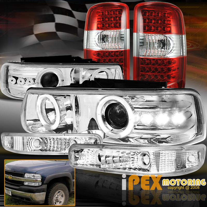 Combo 00-06 suburban tahoe halo led projector headlight+bumper+red tail light