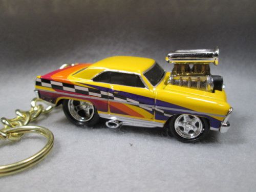 Htf rare  1967 chevy nova ~ slicks &amp; blown engine  custom key chain ring fob