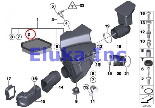 Bmw genuine intake muffler/filter cartridge/hfm air filter element f10