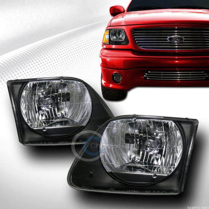 Crystal blk clear head lights lamps left+right ks v2 97-03 ford f150/expedition