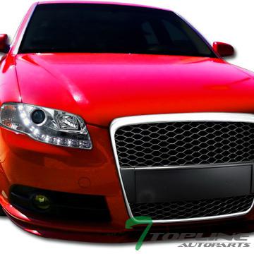 Blk/silver r-sport honeycomb mesh front hood bumper grill grille 05+ audi a4 b7