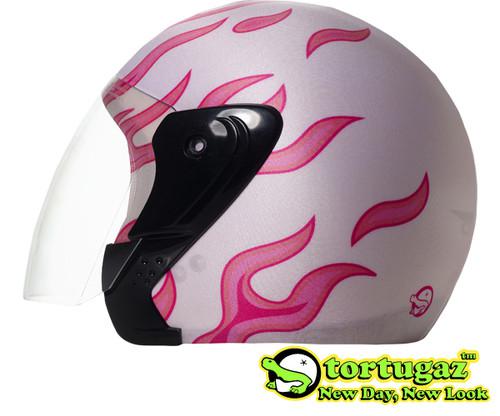 Change with pink flames helmet cover design 3/4 open face motorcycle by tortugaz