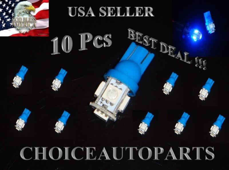 10x t10 w5w 5050 5smd led blue dashboard, interior, licence plate light bulbs