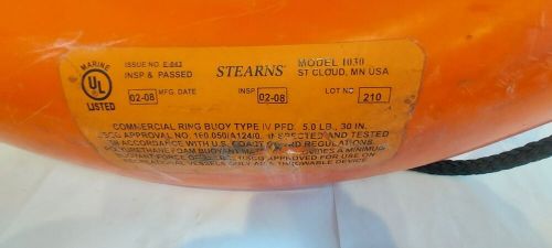 Stearns uscg approved marine hard shell life ring bouy type pfd 30&#034; orange #1030