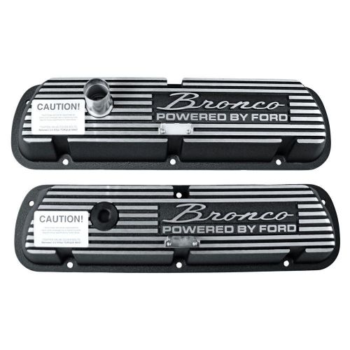 6a582-b scott drake aluminum valve covers black with bronco powered by ford logo