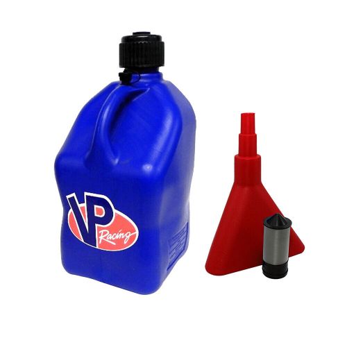 Vp racing blue square 5 gallon race gas alcohol diesel can fuel jug w/ funnel