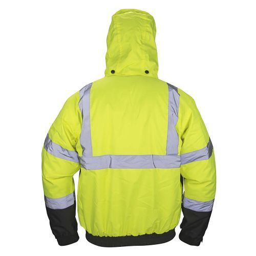 Hooded bomber jacket, class 3 yellow with 2&#034; reflective trim - 2x large