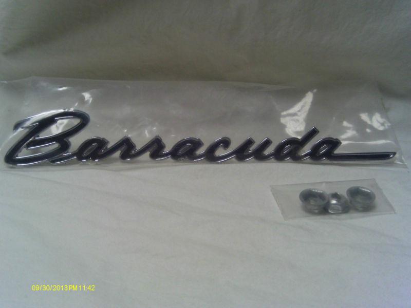 1967 plymouth barracuda fender scrip emblem, new in pkg, reproduction