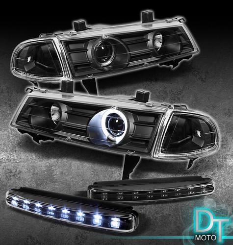 Drl led bumper fog+92-96 prelude halo projector head lights+black corner lamps