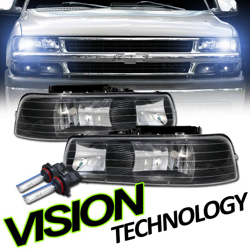 Xenon hid kit+blk crystal head lights lamps pair left+right 00-06 suburban/tahoe