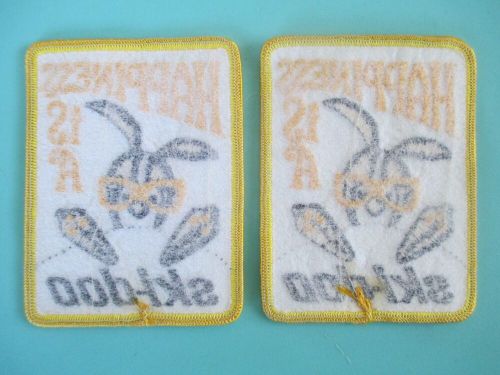 2 vintage ski-doo snowmobile &#034;happiness is a ski-doo&#034; patches 3&#034; x 4&#034; new nos