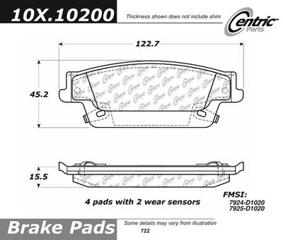 Centric 301.10200 brake pad or shoe, rear-centric premium ceramic pads w/shims