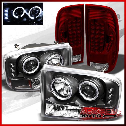 99-04 f250/f350 00-04 excursion led projector headlights+led red tail lights