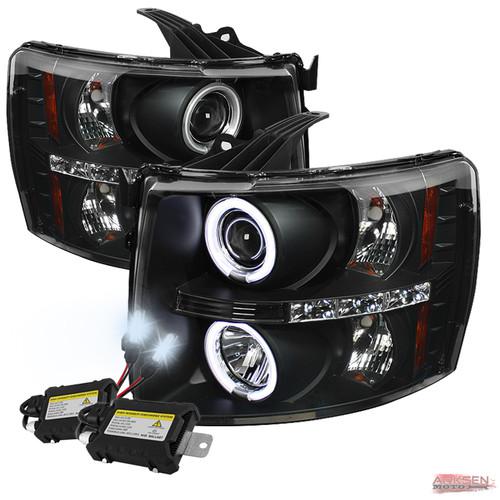 8k slim ballast xenon hid+ 07-13 chevy silverado halo projector headlight set