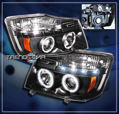 04-12 nissan titan/04-07 armada dual halo led projector headlight black 09 10 11