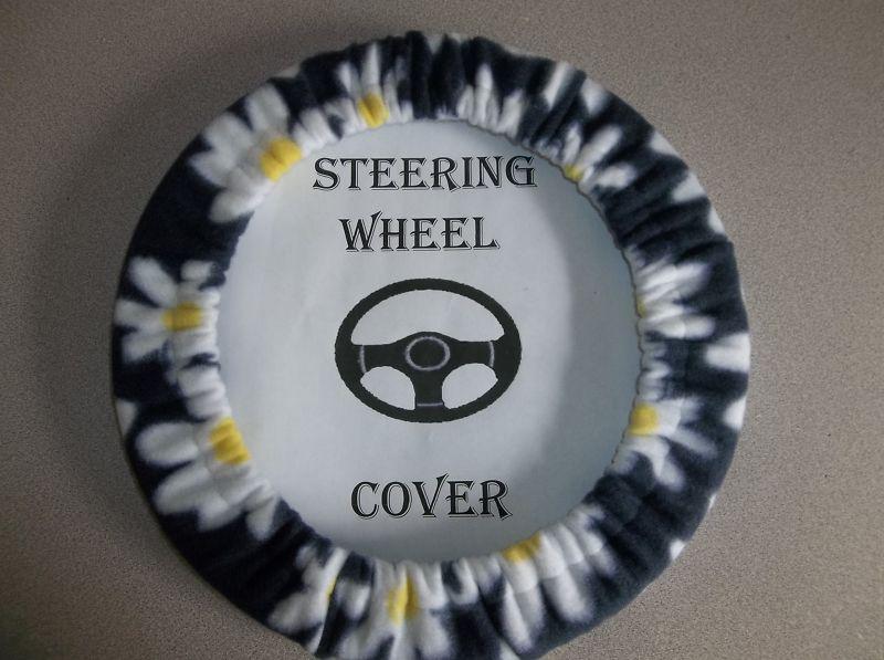 Steering wheel cover blue white yellow daisy flower cute