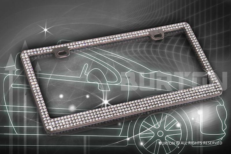 4 row white real crystal embedded black license plate frame-ab