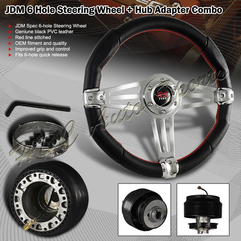 320mm black pvc leather chrome spoke 6hole steering wheel+84-04 ford mustang hub