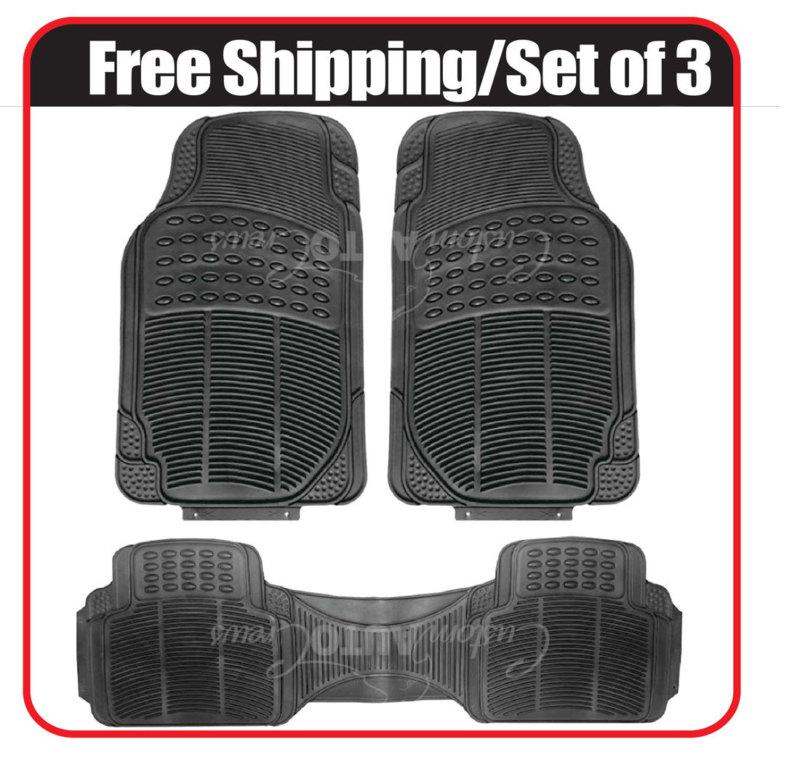 All weather heavy duty rubber car floor mat 3pc set black front, rear row new